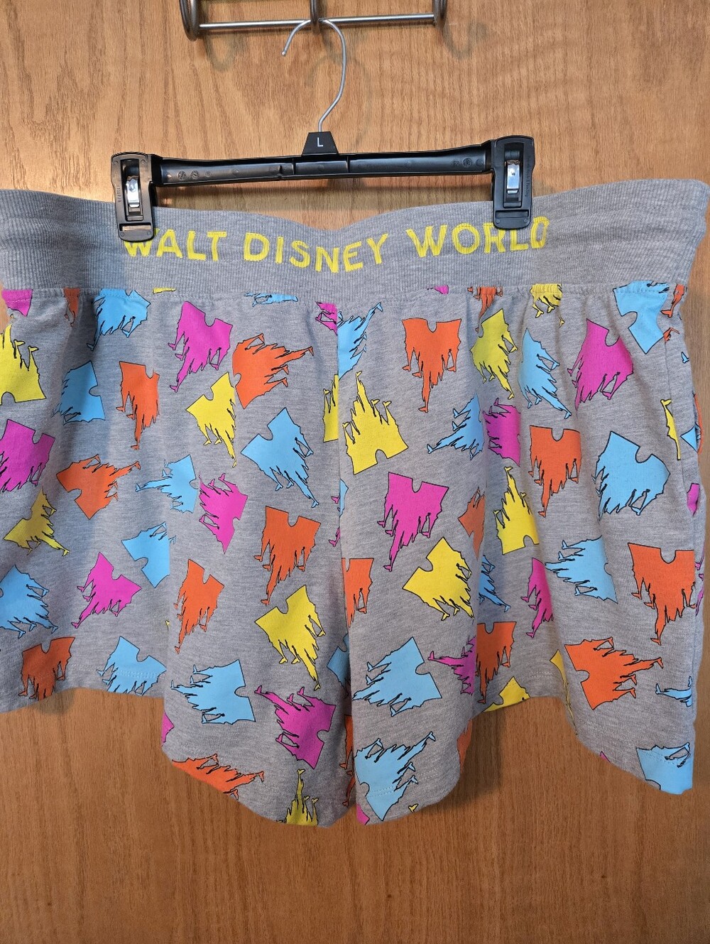 Walt Disney World Gray Shorts with Neon Abstract Print of The Castle